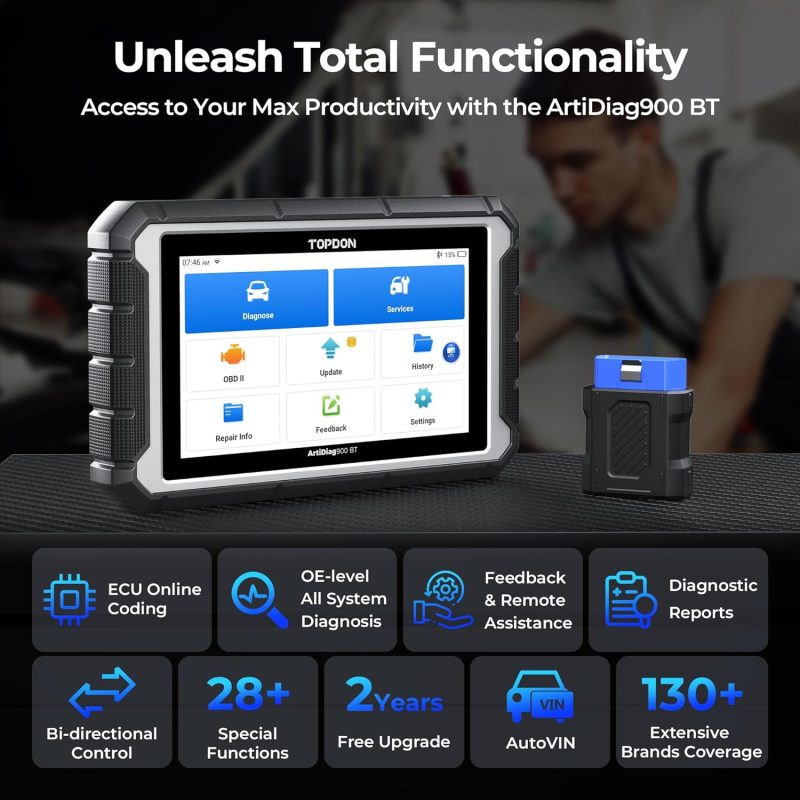 Topdon obd2 scanner with 4-in-1 data graphs for real-time vehicle system analysis