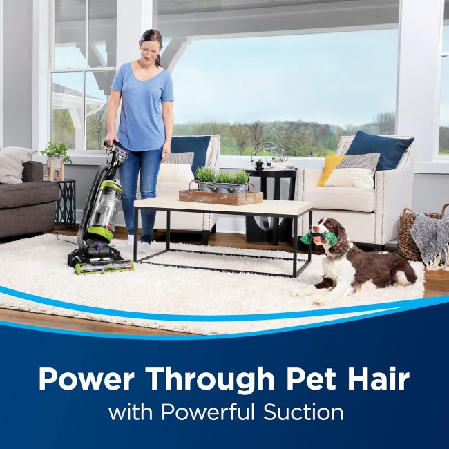 BISSELL CleanView Swivel Pet vacuum showcasing scatter-free technology on hardwood floors