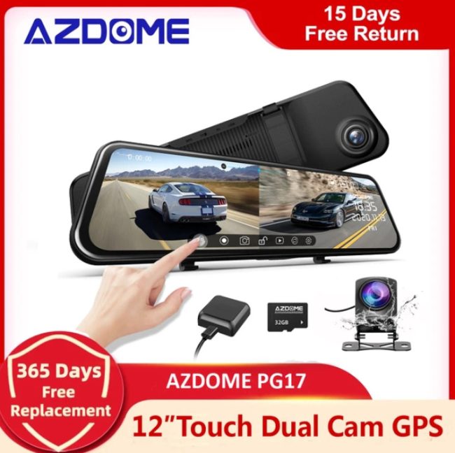 AZDOME Видеорегистратор Android, 4G, 12 дюймовый сенсорный экран, WiFi