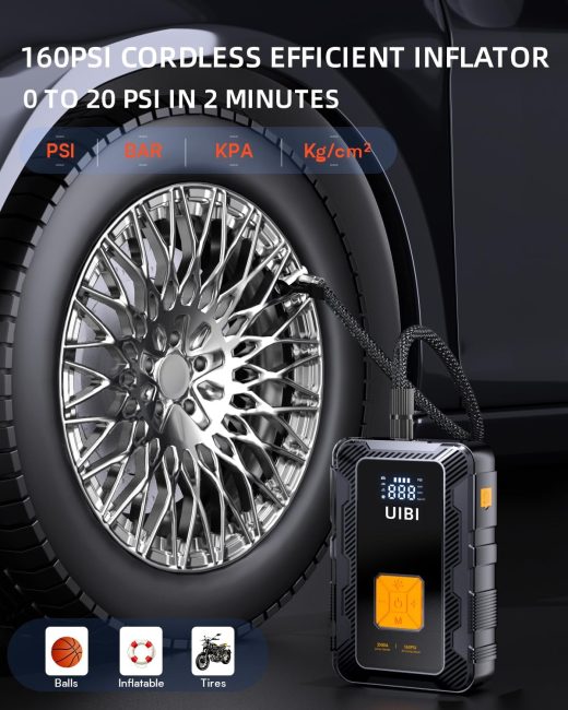 Cordless 160 PSI Inflator with Digital Display Showing 4.00 PSI, Suitable for Tires, Balls, and Inflatables