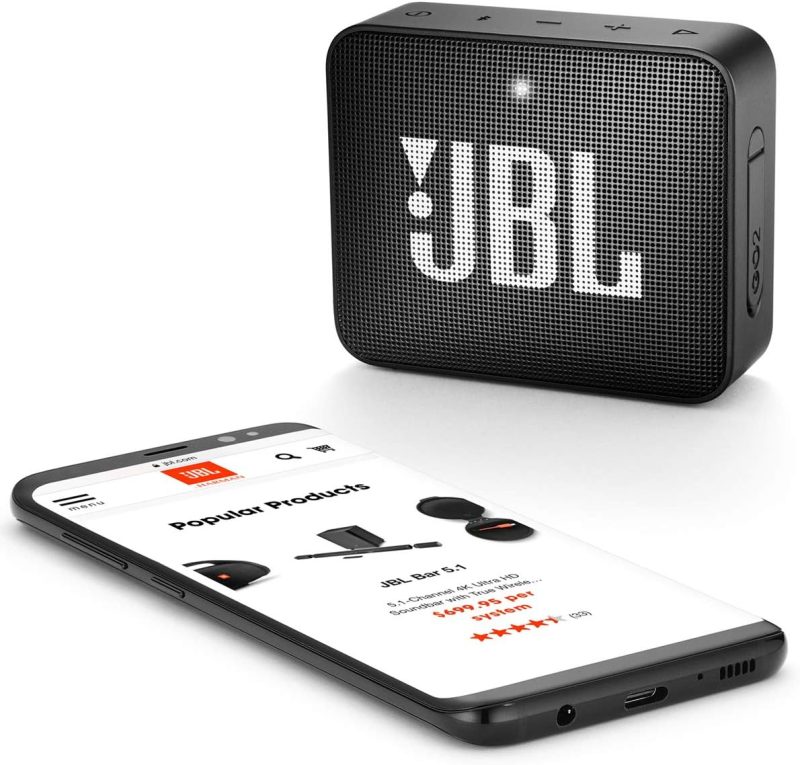 JBL GO2 speaker featuring a noise-cancelling speakerphone for clear calls