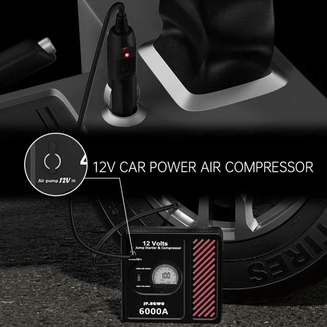 JFEGWO 3000A 6000A Professional Car Jump Starter Powerful Compressor 3