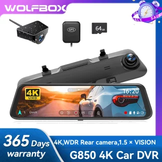 WOLFBOX G850 Front and Rear 4K Dash Cam Car Camera WDR 1080P 1