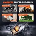 Infographic highlighting benefits of Advanced Forced DPF-Regeneration including enhanced engine life, improved vehicle performance, reduced costs, and eco-friendly emissions with a diesel truck scanner