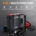 UTRAI multi-functional device with a jump starter, air compressor, flashlight, tire inflator, power bank, and SOS light, including accessories