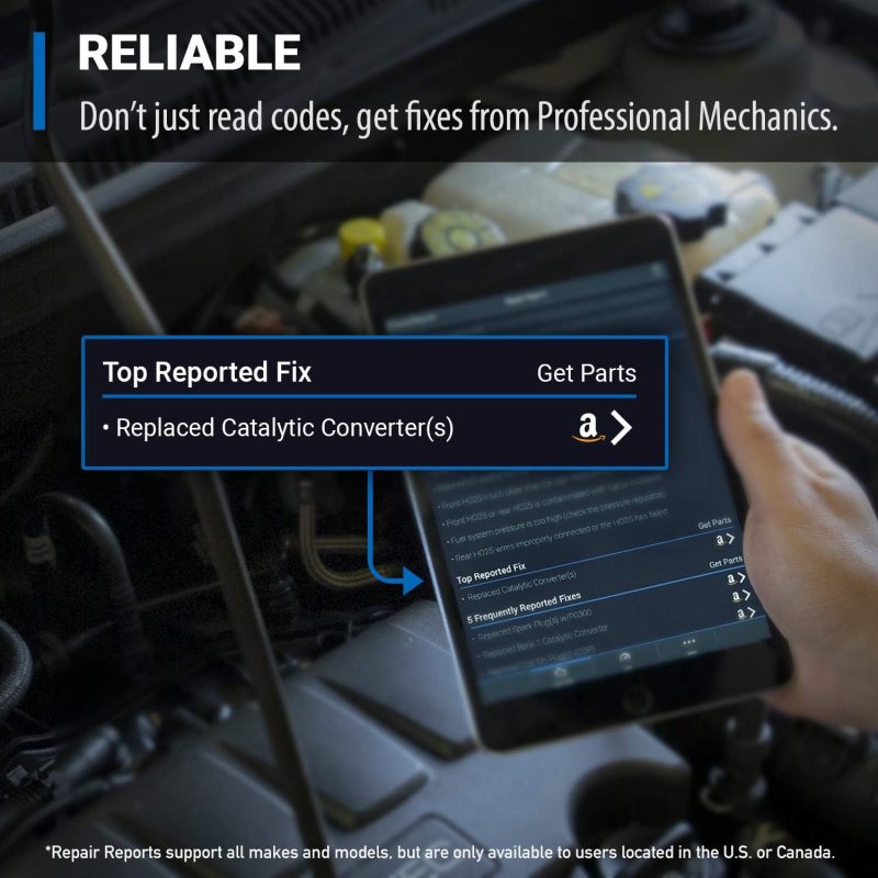 Top Reported Fix on BlueDriver App Showing 'Replaced Catalytic Converter(s)' on a Tablet