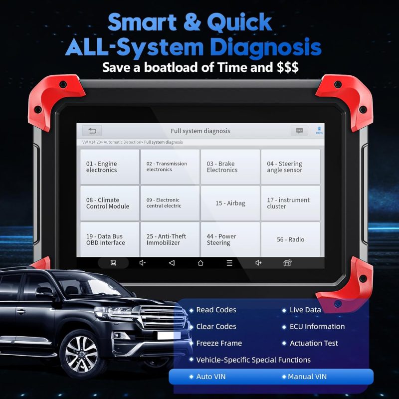 Advanced diagnostic tool screen displaying various car component diagnostics