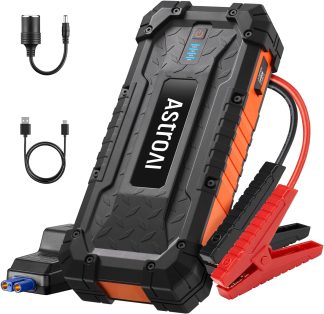 AstroAI jump starter with cables and adapters for vehicle battery boosting