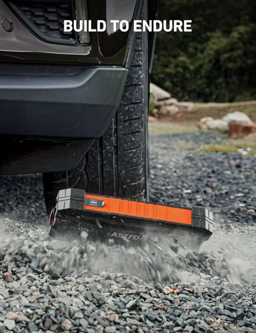 Astro rugged device being driven over by a vehicle on gravel, demonstrating its endurance