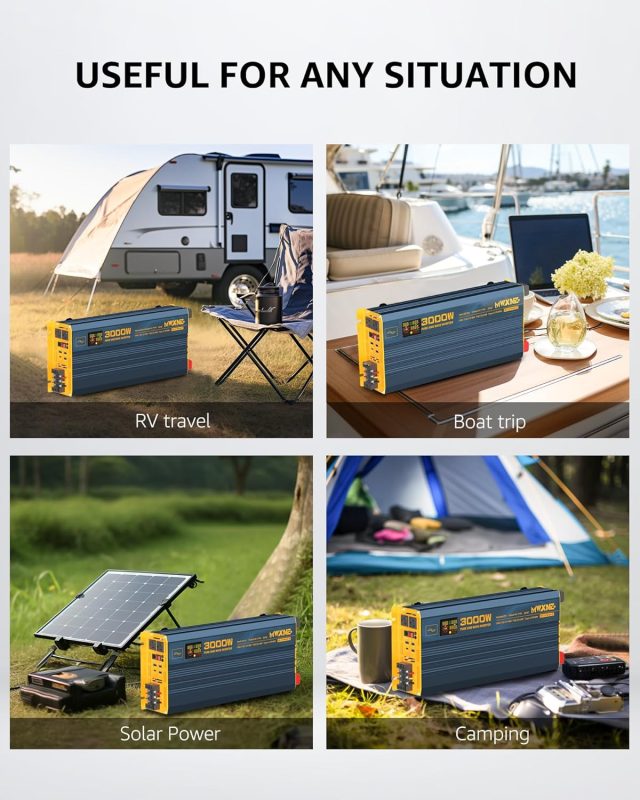 3000w power inverter used in RV travel, boat trip, solar power setup, and camping scenarios