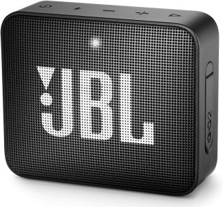 Black JBL GO 2 portable speaker showing logo and control buttons