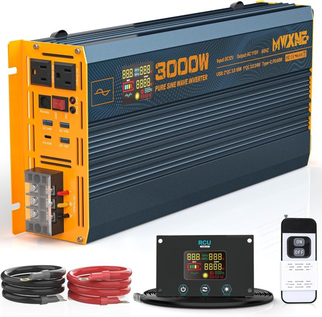 3000W pure sine wave inverter with USB ports and display control panel