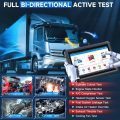 Interactive display of a heavy duty truck scanner tool conducting diagnostics on semi-truck components such as the fuel pump and injectors