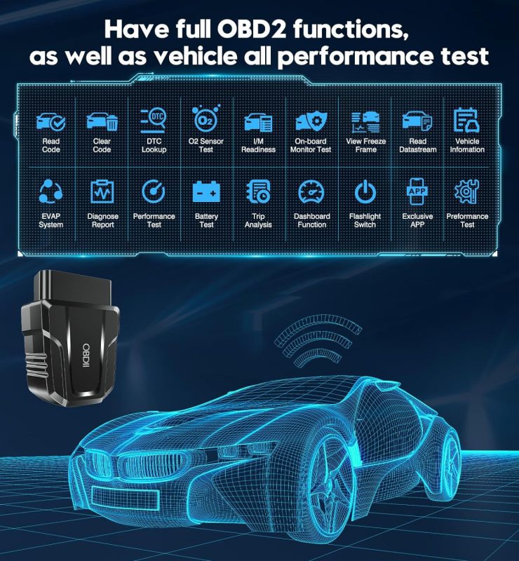 OBD2 Device Displaying Full Diagnostic Functions and Vehicle Performance Tests