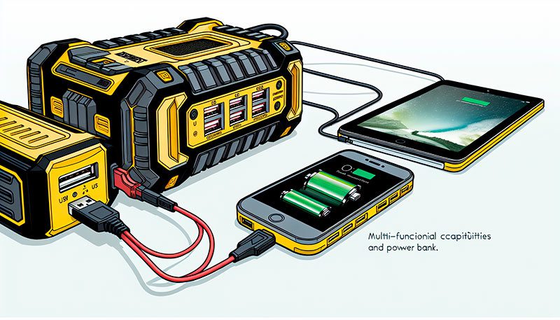 DEWALT DXAEJ14 Power Station Jump Starter equipped with a light and USB outputs