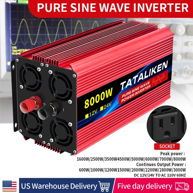 12V To 110V AC Pure Sine Power Inverter 8000W 10000W Power 60HZ Converter Car Accessories Solar With LED And US Socket 1