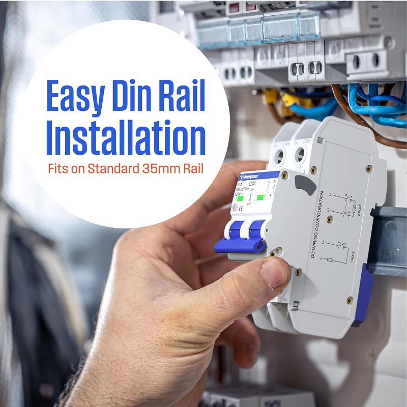 Hand installing an electronic module on a 35mm DIN rail, highlighting ease of setup