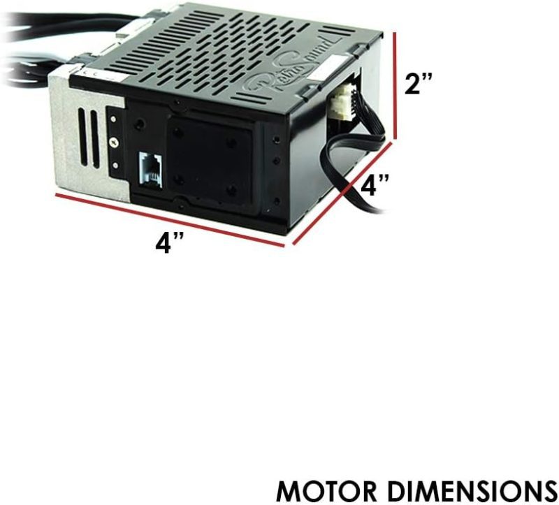 A 4x4x2 inch electronically labeled motor with metal casing and ventilation slots