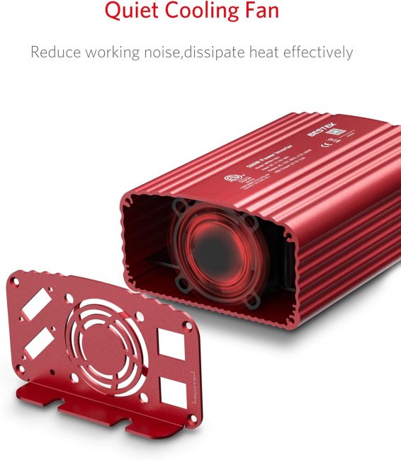 Red quiet cooling fan inside a device housing designed to reduce noise and dissipate heat effectively