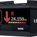 Uniden radar detector showing NE direction,   24.150 GHz frequency,   and signal strength,   with control buttons