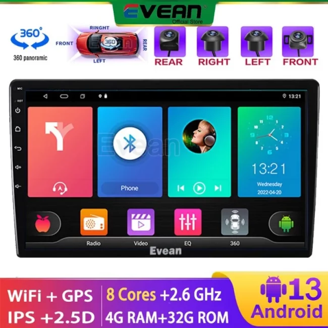 Evean 4G 32G Car Radio GPS 2 din Android 13.0 Universal 9 1