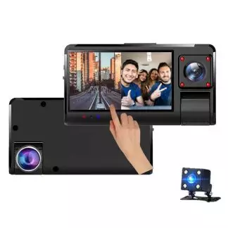 Авторегистратор с 3 камерами Full HD / 3" сенсорный экран / Камера заднего вида