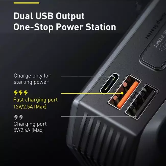 Baseus Пусковое Устройство 2000A Автомобильный стартер Power Bank 20000mAh 12В - Image 3