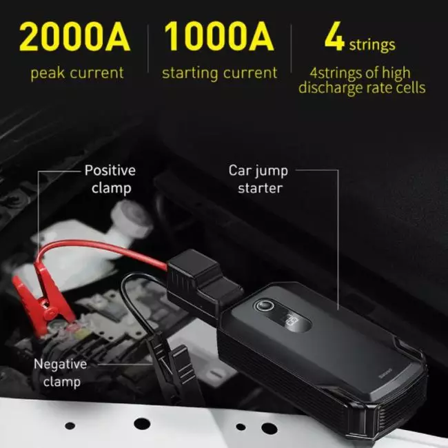 Baseus Пусковое Устройство 2000A Автомобильный стартер Power Bank 20000mAh 12В - Image 2