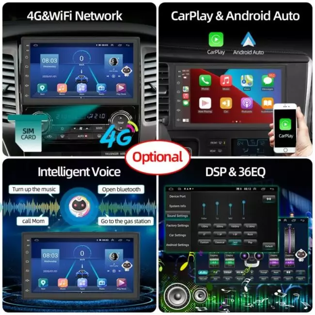 Podofo AI Voice 2din Android Car Radio Multimedia Video Player Autoradio 2 Din 7'' Carplay Stereo GPS Maps For VW Nissan Toyota 5