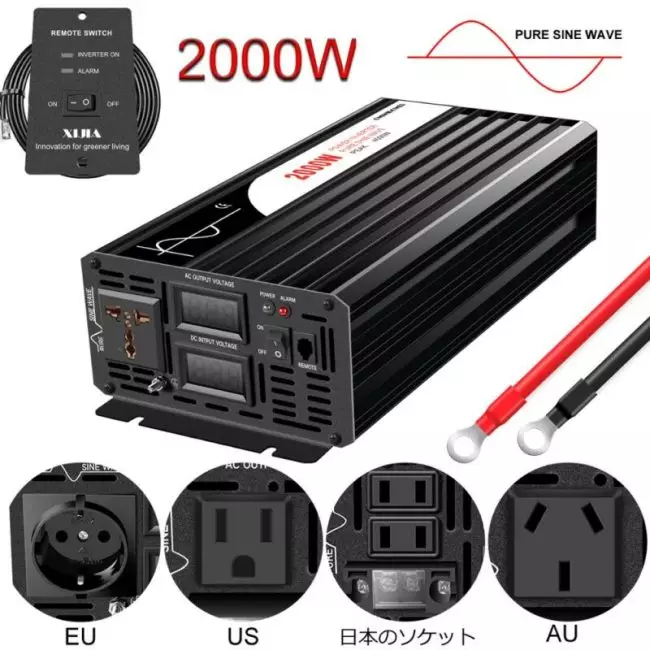 2000W pure sine wave solar power inverter DC 12V 24V 48V to AC 110V 220V digital display 1