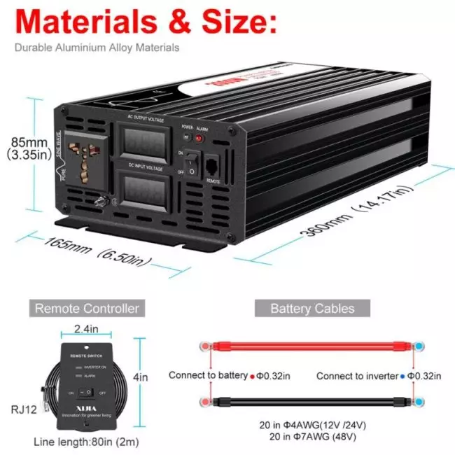 2000W pure sine wave solar power inverter DC 12V 24V 48V to AC 110V 220V digital display 5