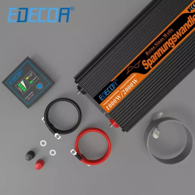 Inverter 12v 220v Pure Sine Wave 1000w EDECOA DC 12v AC 110v 230v 240v Power Converter EU UK US 1000 watt Inverter 12v 220v 6