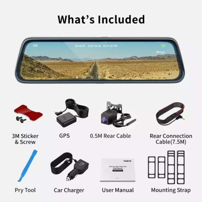ThiEYE 4K Car Dvr Mirror Dash Cam Dual Lens Touch Screen GPS Navigation rear view camera Full Hd 1080P Rearview Drive Recorder 6