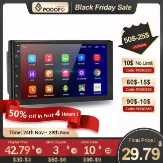 Podofo 2 Din Android 10.0 Car Radio Audio Stereo AI GPS Carplay Multimedia Video Player For VW Nissan Hyundai Toyota CR-V KIA 1
