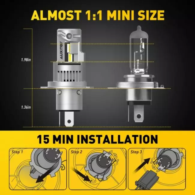 AUXITO 2PCS 20000LM H4 LED Headlight Bulbs for Car Canbus No Error 9003 HB2 H4 Hi/Lo Beam Headlamps 6000K White Auto Lamps 12V 3