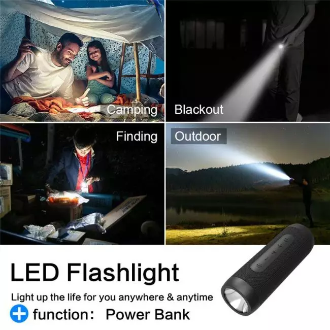 Zealot S22 Bluetooth Speaker Waterproof Outdoor Wireless Bicycle Sound Box with LED Light Portable Mini Power Bank Hi-Fi Stereo 3