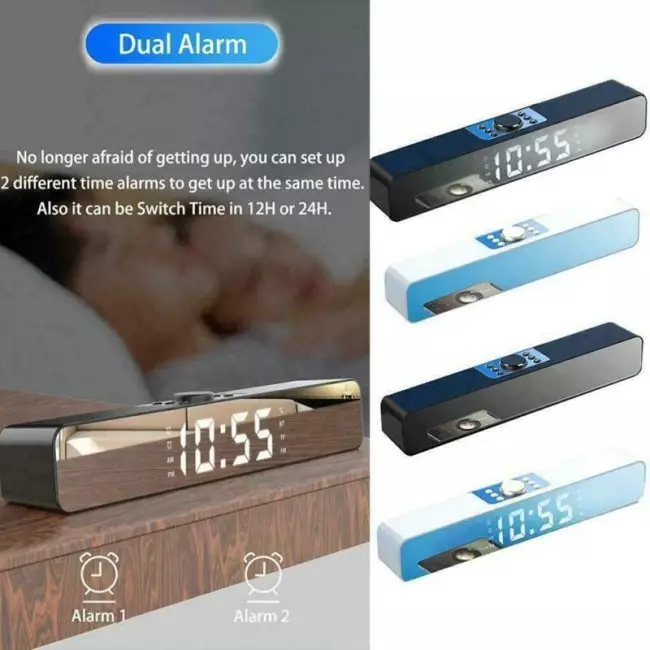 Bluetooth 5.0 Speaker HiFi Stereo Soundbar Noise Cancelling Speaker Wireless Alarm Clock Soundbar Support MP3 WAV WMA Flac APE 6