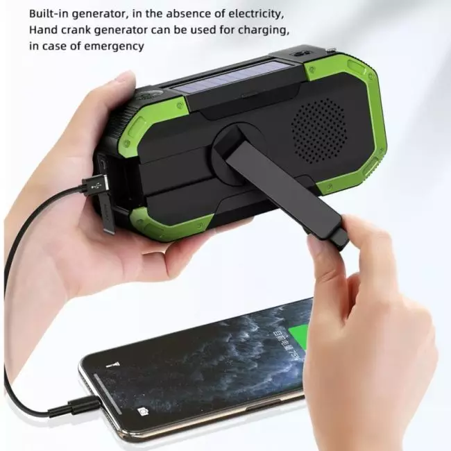 AM/FM Emergency Radio Solar Powered Hand Crank Radio with LED Flashlight 5000mAh Power Bank Phone Charger Bluetooth 5.0 Speaker 3