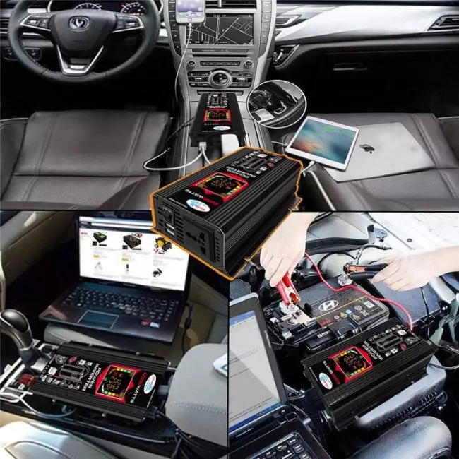 6000W Car Power Inverter LCD Display DC 12V To AC 220/110V Modified Sine Wave Converter Dual USB Charging Ports Car Inverters 3