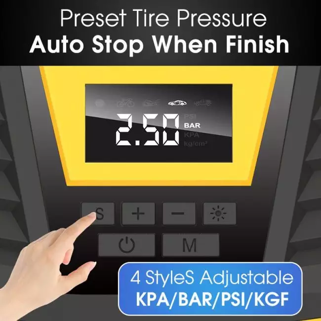 Carsun Car Tyre Inflator Pump Digital Portable Air Compressor 150PSI Tire Inflator For Car LED Auto Motorcycle Bicycles Truck 6