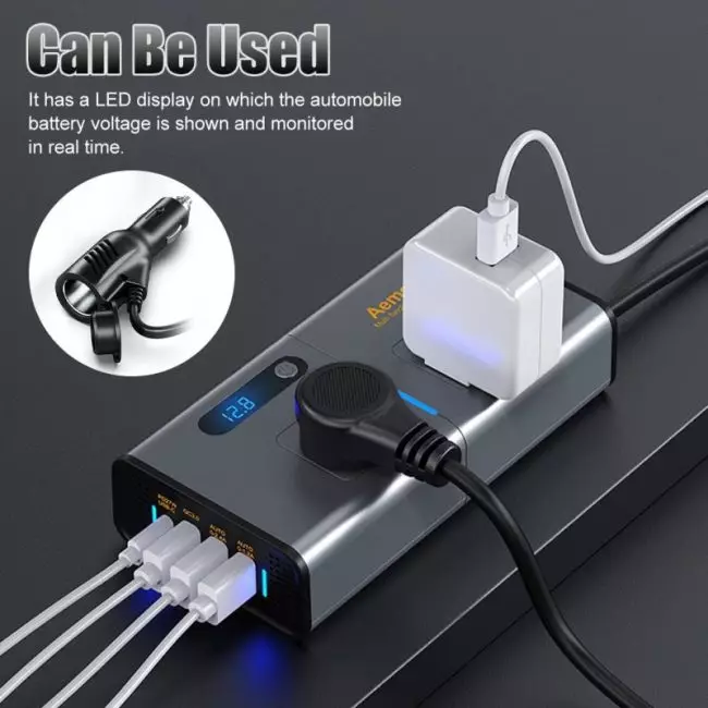 NEW 200W Car Inverter 12V DC To 110V AC Power Converter LED Display 4 USB Port Pure Sine Wave Fast Charging Car Inverter Charger 6