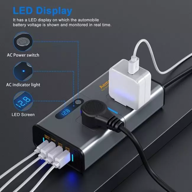NEW 200W Car Inverter 12V DC To 110V AC Power Converter LED Display 4 USB Port Pure Sine Wave Fast Charging Car Inverter Charger 3