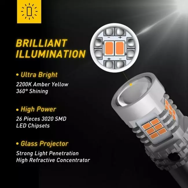 2PCS BA15S BAU15S 7440 W21W LED Bulb Canbus No Hyper Flash Amber Yellow Auto Led Lamp 1156 P21W PY21W LED Turn Signal Light Bulb 5