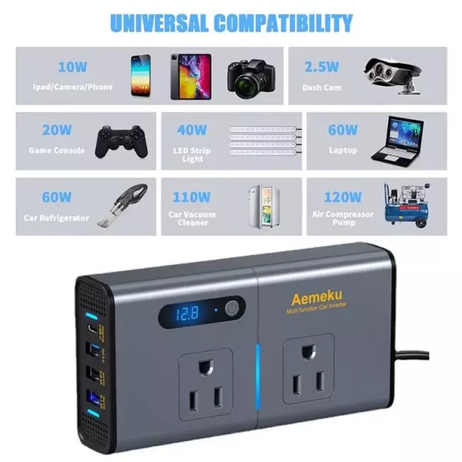 NEW 200W Car Inverter 12V DC To 110V AC Power Converter LED Display 4 USB Port Pure Sine Wave Fast Charging Car Inverter Charger 5