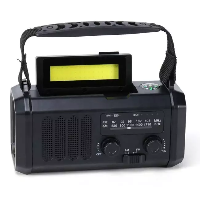 Solar Powered Emergency Power Bank SOS Alarm Type-C Charging Hand Crank Radio with LED Flashlight Multifunctional for Cell Phone 4