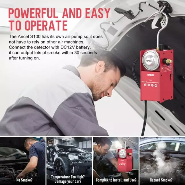 ANCEL S100 Car Smoke Leak Detector Oil Pipe Leaks Analyzer Tester Auto Gas Leakage Locator EVAP Vacuum Leakage Diagnostic Tools 5