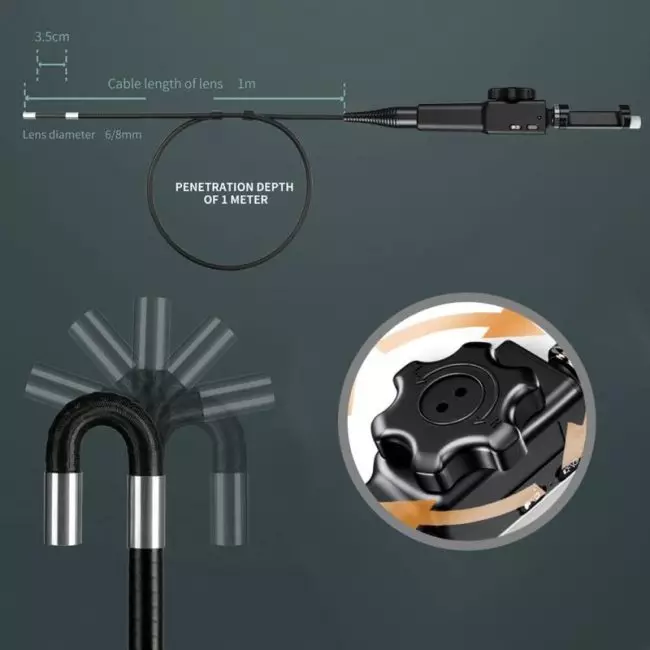 5.5MM/8.5MM 5.0MP 180 Degree Steering Industrial Borescope Endoscope Cars Inspection Camera With 6 LED for iPhone Android PC 5