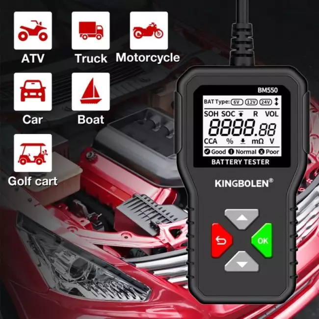 KINGBOLEN BM550 Car Battery Tester 6V 12V 24V 100-2000 CCA Battery System Detect Auto Battery Analyzer Car Battery Tool PK KW208 4