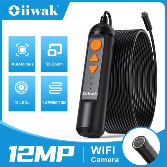 12MP Endoscope Camera Wireless Borescope Auto Focus WiFi Endoscope 5X Zoom IP67 Underwater Camera For Android iOS Tablet Huawei 1