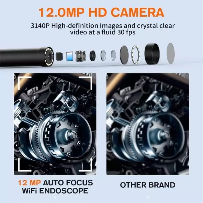 12MP Endoscope Camera Wireless Borescope Auto Focus WiFi Endoscope 5X Zoom IP67 Underwater Camera For Android iOS Tablet Huawei 2